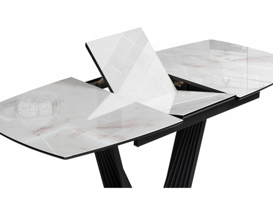 Стеклянный стол Риполь 140(180)х80 белый мрамор / черный в Кургане