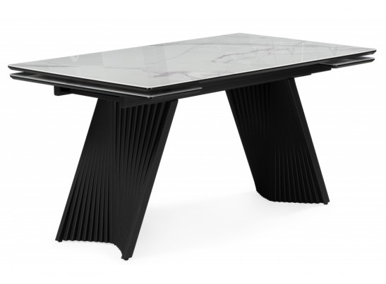Стеклянный стол Вейв 140(200)х80 кристл белый мрамор / черный