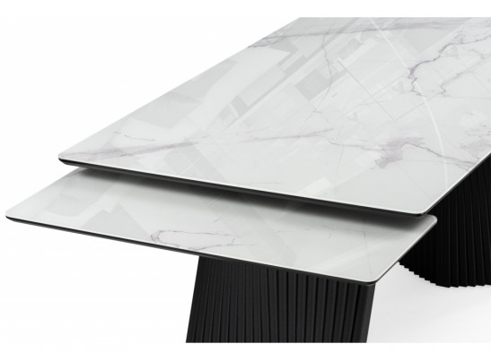 Стеклянный стол Вейв 140(200)х80 кристл белый мрамор / черный