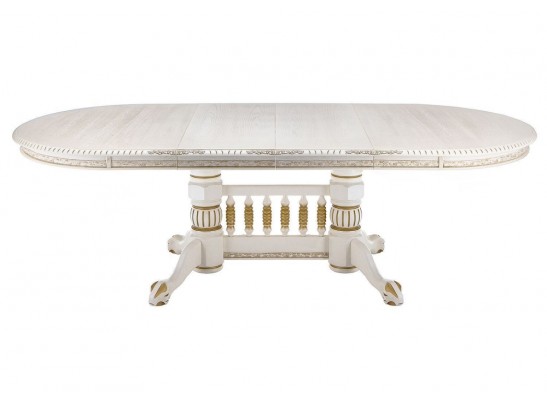 Деревянный стол Кантри 160(200-240)х107х78 молочный с золотой патиной в Кургане