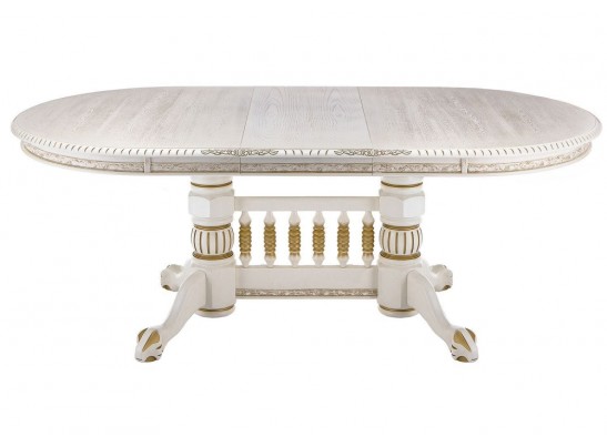 Деревянный стол Кантри 160(200-240)х107х78 молочный с золотой патиной в Кургане