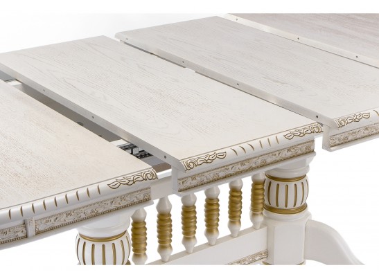 Деревянный стол Кантри 160(200-240)х107х78 молочный с золотой патиной в Кургане