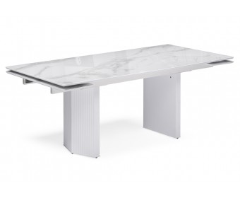 Стеклянный стол Монерон 200(260)х100х77 белый мрамор / белый