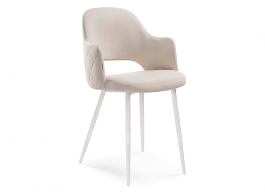 Стул на металлокаркасе Гутрид прошивка ромбы сзади бежевый / белый каркас в Кургане