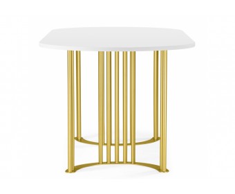 Деревянный стол Хьюго О 180 х 90 белая шагрень пленка / золотые ноги