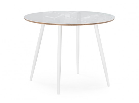 Стеклянный стол Абилин 100(140)х100х76 ультра белое стекло / дуб вотан / белый матовый в Кургане