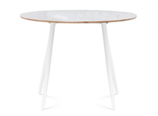 Стеклянный стол Абилин 100(140)х100х76 ультра белое стекло / дуб вотан / белый матовый в Кургане