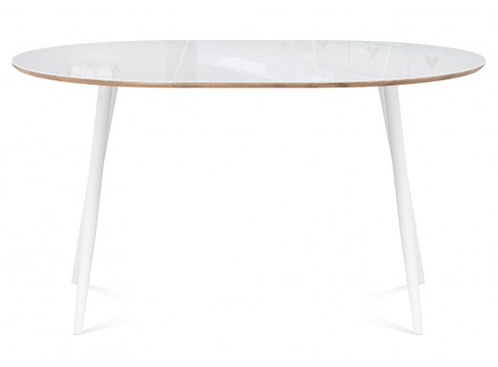 Стеклянный стол Абилин 100(140)х100х76 ультра белое стекло / дуб вотан / белый матовый в Кургане