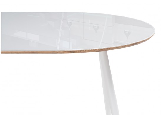 Стеклянный стол Абилин 100(140)х100х76 ультра белое стекло / дуб вотан / белый матовый в Кургане