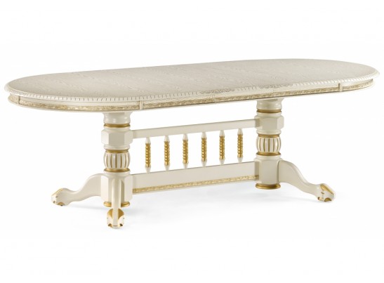 Деревянный стол Кантри 200(280)х107х79 слоновая кость / патина золото в Кургане