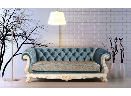 Диван раскладной трехместный Ассоль, крем (ткань бирюза)