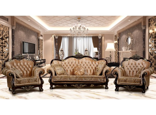 Комплект мягкой мебели Илона орех (ткань золото)