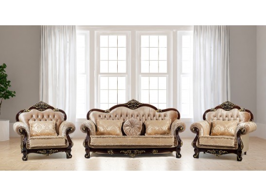 Комплект мягкой мебели Илона орех (ткань золото)