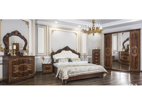 Кровать двуспальная с мягким изголовьем Патрисия орех караваджо глянец