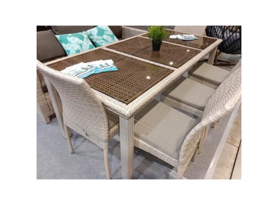 Комплект плетеной мебели T365/Y380C-W85 Latte (6+1) + подушки