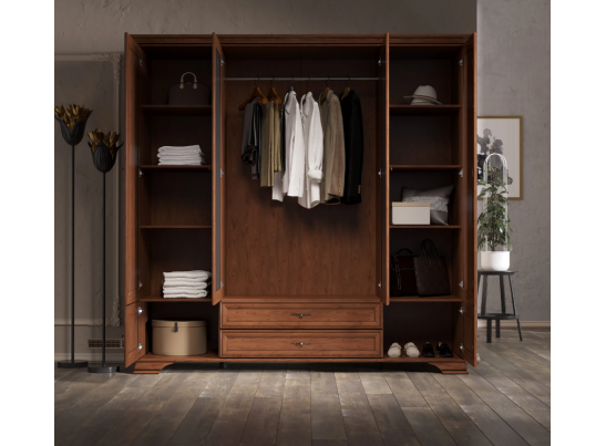 Шкаф четырехдверный с зеркалом KENTAKI каштан