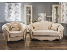 Комплект Лара, (диван + 2 кресла) бежевый золото