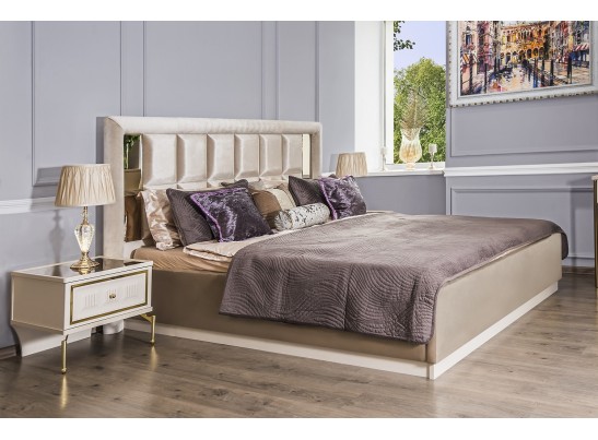 Кровать 1600 с мягким изголовьем ЗАМИРА, бежевый в Кургане