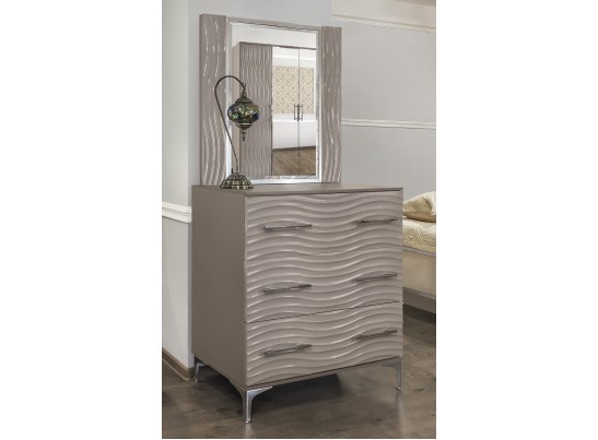 Спальня Gravita 1600*2000, зеркало ППУ, комод, тумбы, панели, с 4х створчатым шкафом, серый камень глянец