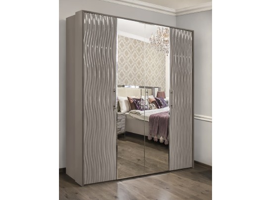 Спальня Gravita 1600*2000, зеркало ППУ, комод, тумбы, панели, с 4х створчатым шкафом, серый камень глянец