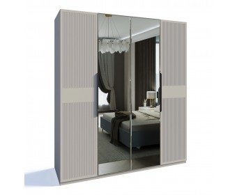 Шкаф Стелла 4-створчатый с зеркалом светло серый камень