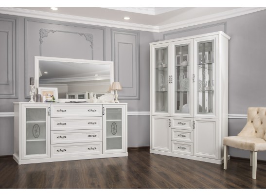 Гостиная Мишель 1+комод+зеркало+1 белый матовый