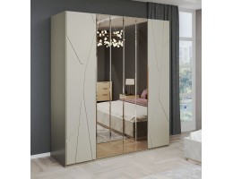 Шкаф Лейла 4-створчатый с зеркалом светло серый камень