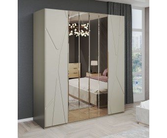 Шкаф Лейла 4-створчатый с зеркалом светло серый камень