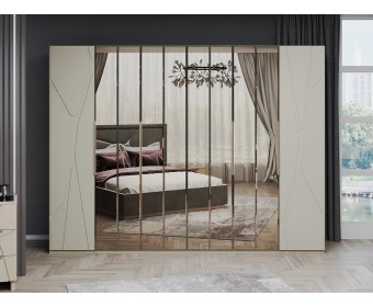 Шкаф Лейла 6-створчатый с зеркалом светло серый камень