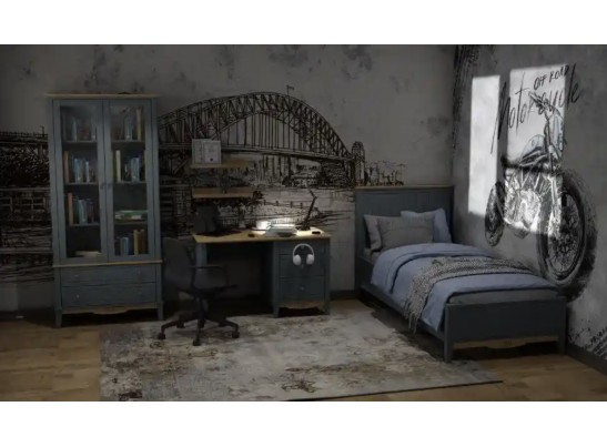 Кровать односпальная 90х200 Пенни серый 7046/антик 24