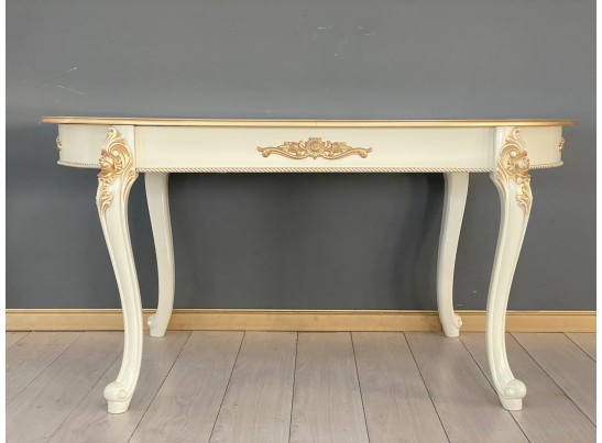 Стол овальный раскладной Милан на 4х ножках (слоновая кость, патина золото)