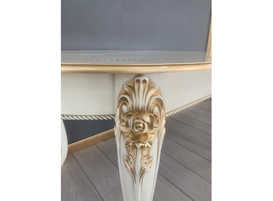 Стол овальный раскладной Милан на 4х ножках (слоновая кость, патина золото)