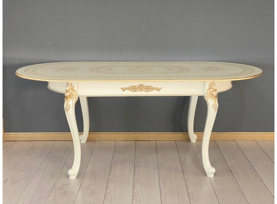 Стол овальный раскладной Милан на 4х ножках (слоновая кость, патина золото)