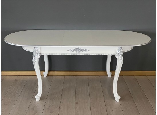 Стол овальный раскладной Розалия (белый, патина серебро)