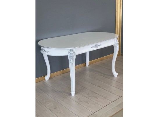 Стол овальный раскладной Розалия (белый, патина серебро)