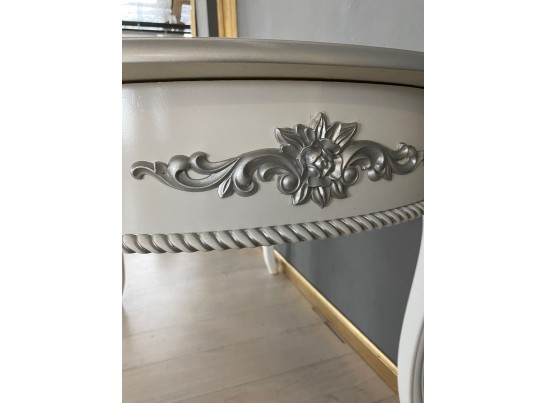 Стол овальный раскладной Розалия (белый, патина серебро)