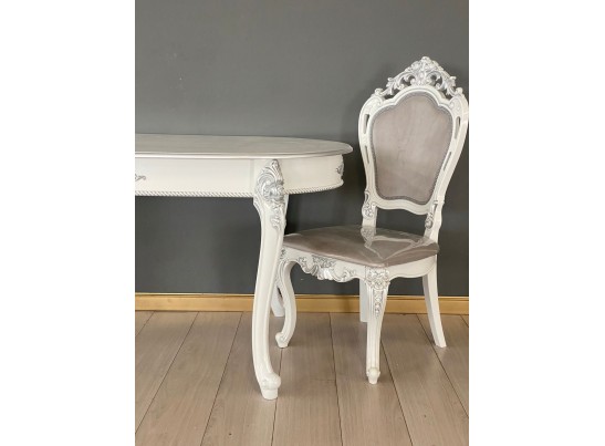 Стол овальный раскладной Розалия (белый, патина серебро)