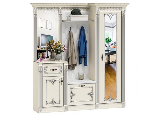 Прихожая Визит П-3 Белый/Ручная роспись серебром в Кургане