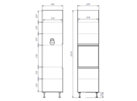 Пенал под встраиваемую технику "Женева" белый