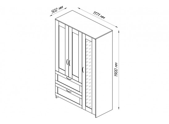 Шкаф 3 двери и 2 ящика СИРИУС 3 2.02.01.080.1 в Кургане