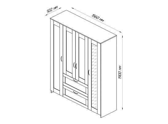 Шкаф 4 двери и 2 ящика с зеркалами СИРИУС 4 2.02.01.091.1 в Кургане
