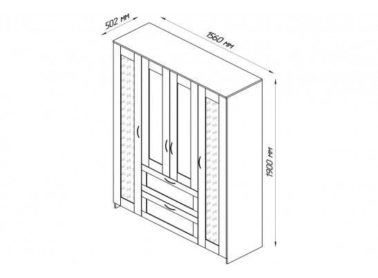 Шкаф 4 двери и 2 ящика с зеркалами СИРИУС 4 2.02.01.092.1 в Кургане