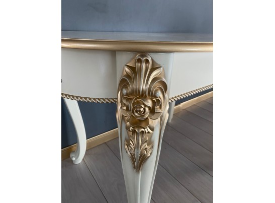 Стол овальный раскладной Розалия (слоновая кость, патина золото)