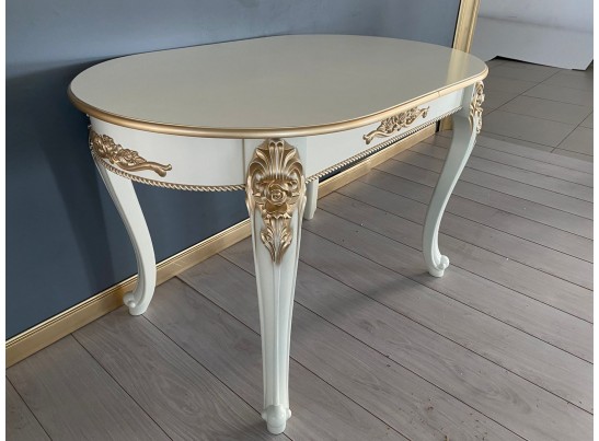 Стол овальный раскладной Розалия (слоновая кость, патина золото)