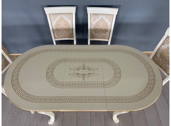 Стол овальный раскладной Милан на 4х ножках (слоновая кость, патина золото)