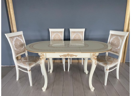 Стол овальный раскладной Милан на 4х ножках (слоновая кость, патина золото)