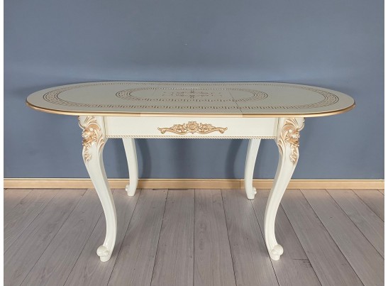 Стол овальный раскладной Милан на 4х ножках (слоновая кость, патина золото)