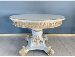 Стол круглый раскладной Изабелла 110(140) (белый, патина золото)