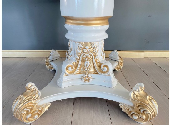 Стол круглый раскладной Изабелла 110(140) (белый, патина золото)