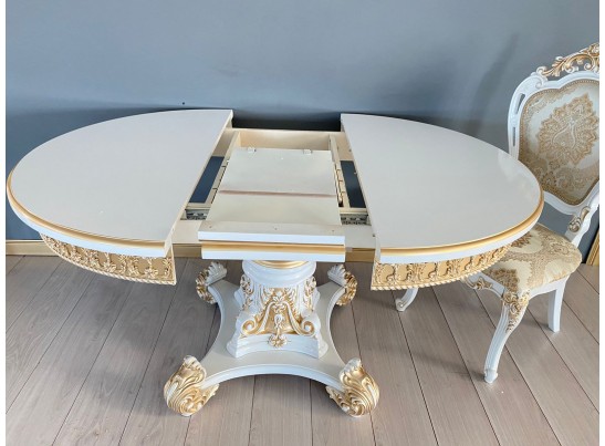 Стол круглый раскладной Изабелла 110(140) (белый, патина золото)